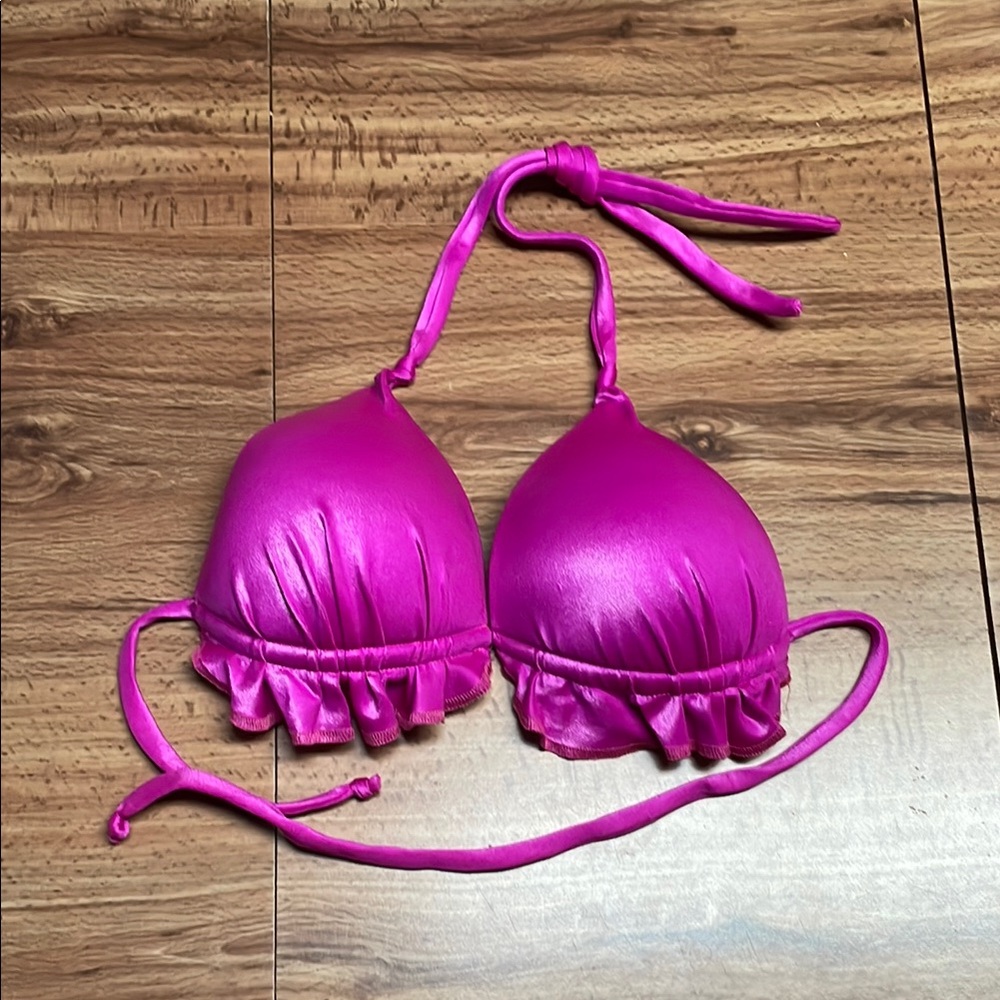 Shiny Fuchsia Ruffled Bikini Top